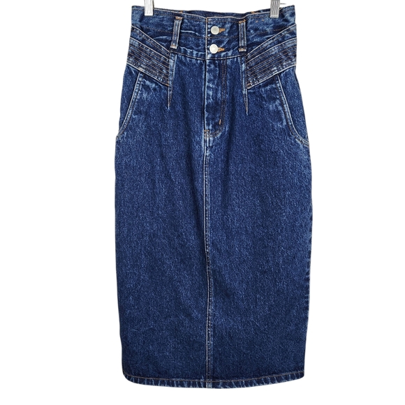 Vintage Jordache Chic 80s 90s Y2K Denim Pleated Midi Skirt Womens Size XS/S - Picture 1 of 16